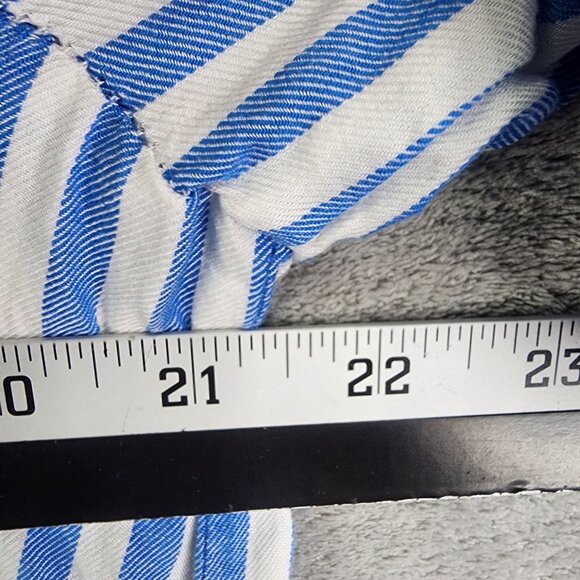 Womens Petite Ruby Rd. Blue & White Striped Blouse Top Rolled Tab Sleeve Size PL - Picture 7 of 9